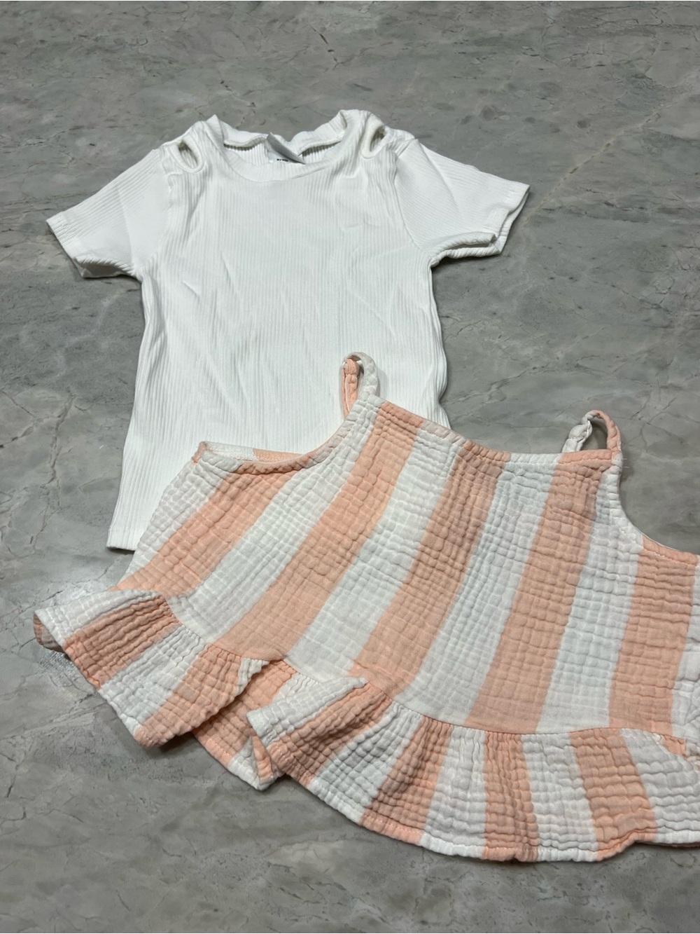 Bundle - one Grayson Threads Peach & White Layered Top & one Ribbed White Too